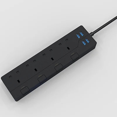 139-BS Surge Protector Extension Socket with 4 Outlets and 4 USB Ports